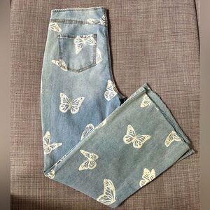 Tinseltown Printed Butterfly Wide Leg Jeans